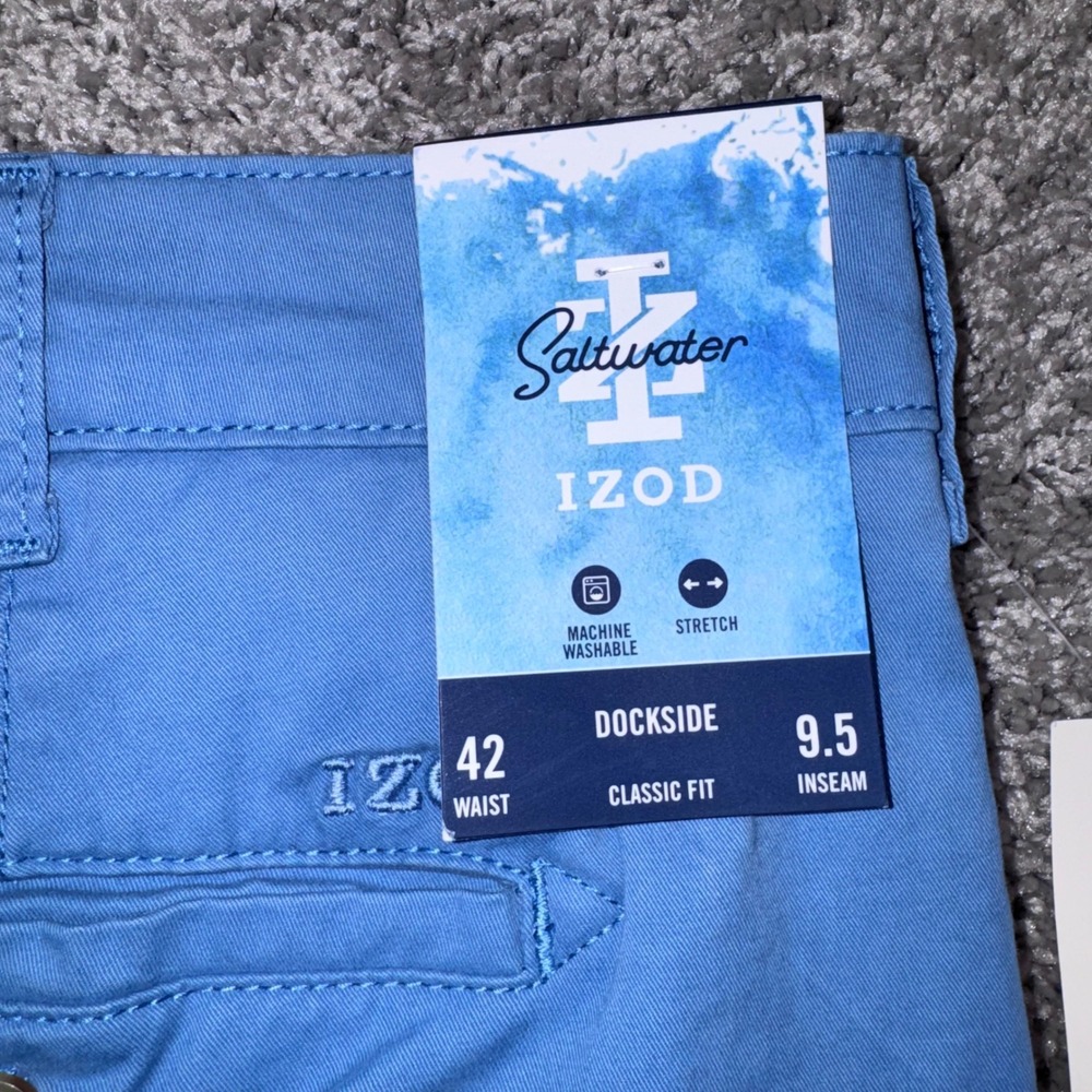 IZOD Saltwater Dockside Mens Classic Fit Stretch Shorts Riviera Blue 42 NEW - Picture 5 of 8